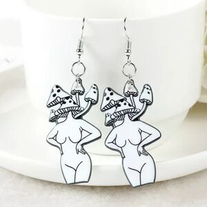 Mushroom Woman Body Figure Drop Earrings Acrylic Jewelry 2.5"